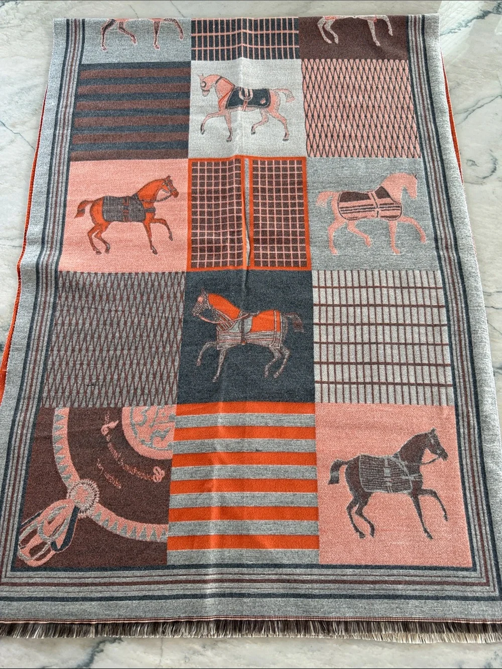 Classic Equestrian Orange & Gray Shawl